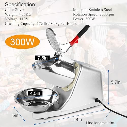 Miniatura 3 de Trituradora de hielo eléctrica, máquina de afeitar de hielo eléctrica de 110 V con cuchillas dobles, cuenco y cubierta, máquina eléctrica de cono de