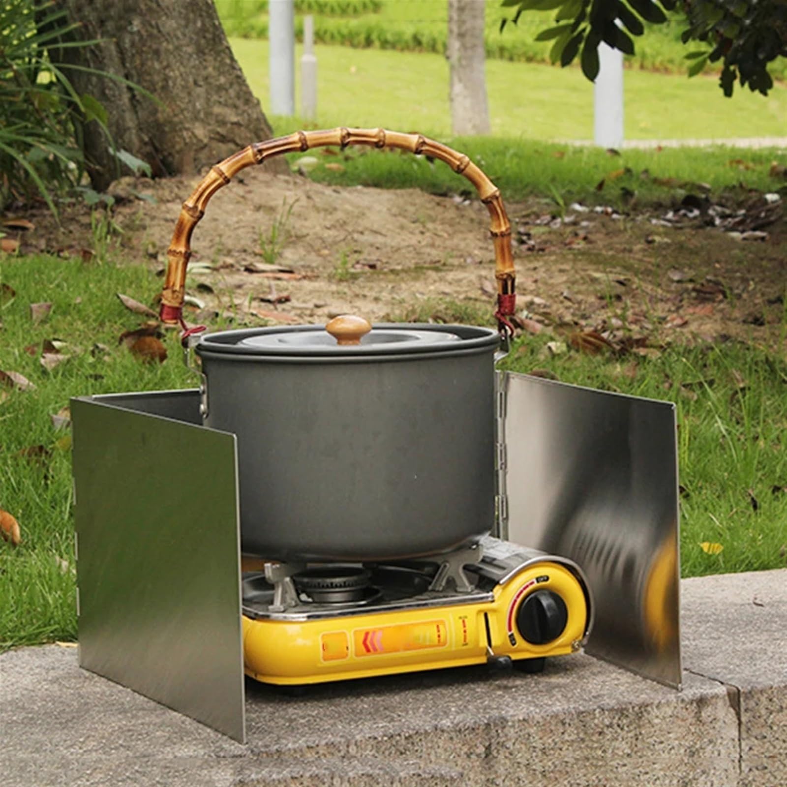 Parabrezza for fornello da campeggio in acciaio inossidabile | Argento, 92,5x19 cm / 33,5x19 cm, campeggio all'aperto, picnic, barbecue: 3 pannelli, custodia