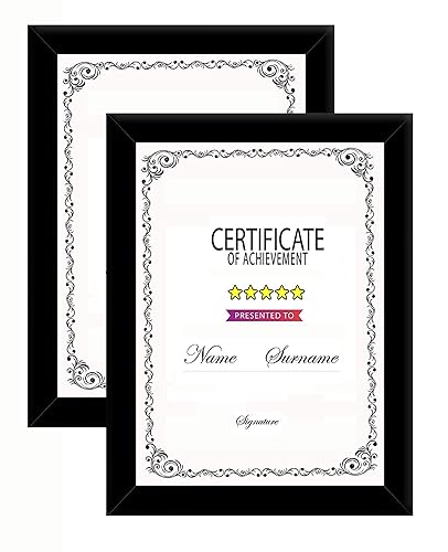 Interio Crafts Wood A4 Picture Photo Frame With Glass (Black8.5 X 11 Inch)(Pack Of 2)