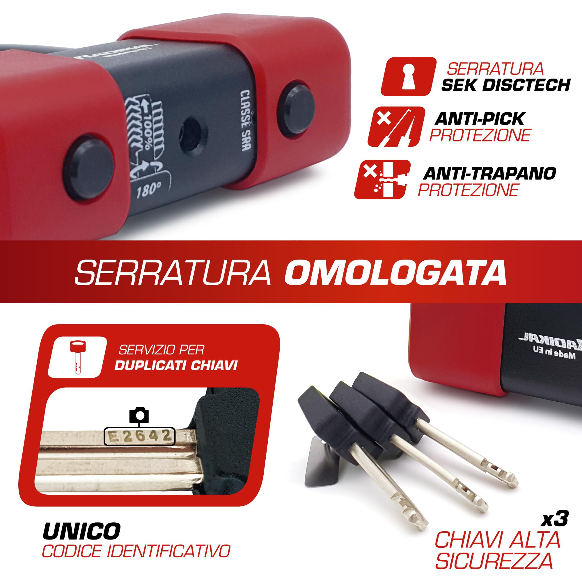 Radikal RK75+RK10120L Antifurto Lucchetto Catena Moto, Omologato SRA, 120cm