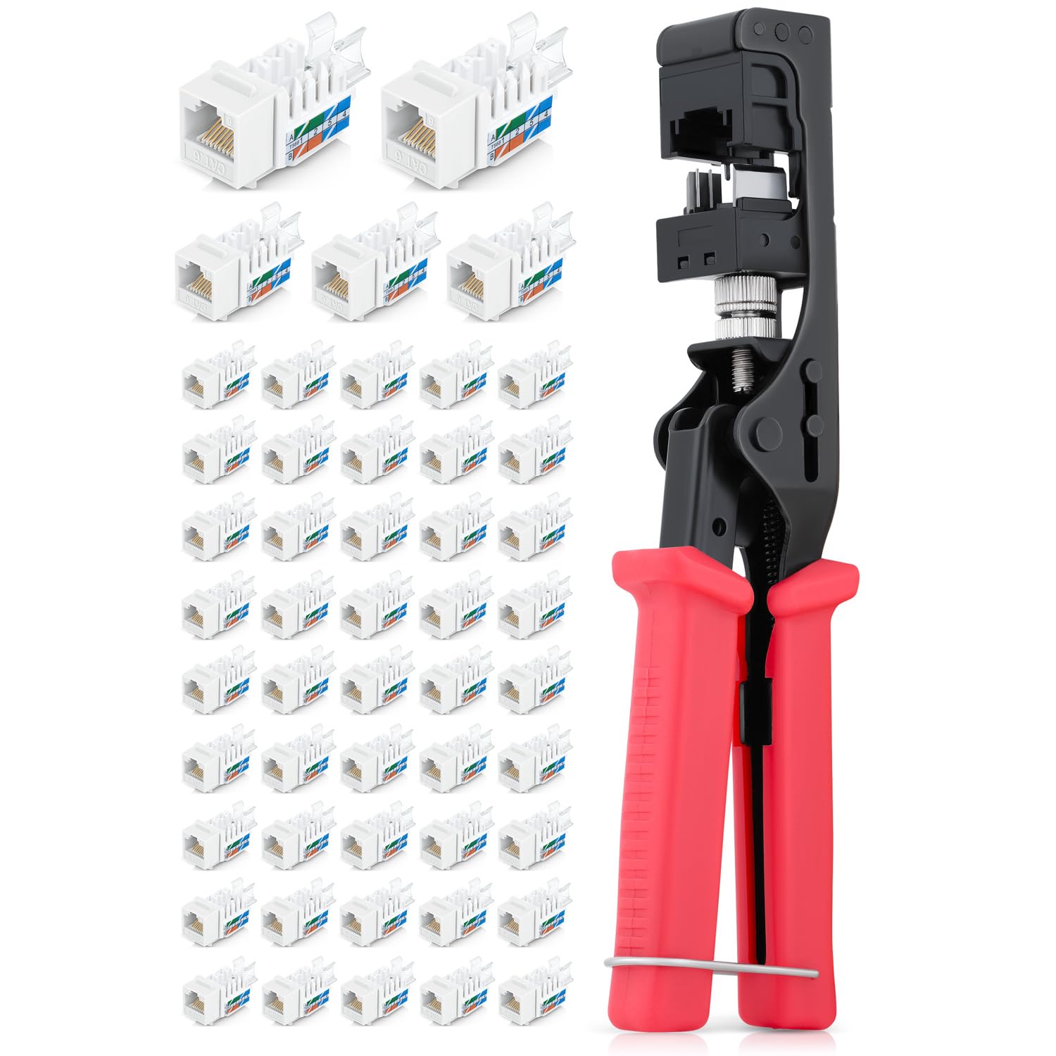 Everest Media Solutions Bundle – 2 Items: 45Term - Speed Termination Tool + 50 Pack of RJ45 CAT6 UTP Keystone Jacks - White