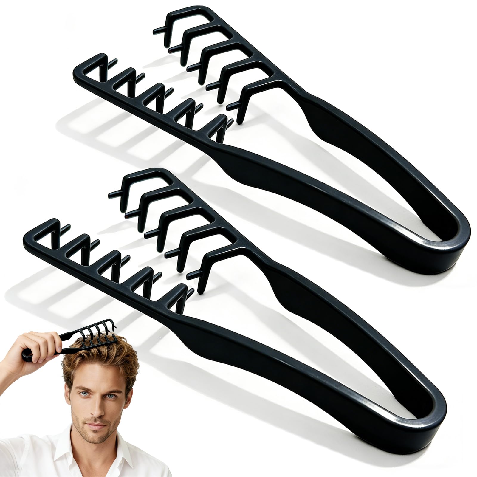 Texture Comb Set 2 Pack – Wide Tooth Volumizing Hair Comb, Anti-Frizz Root Lift Styling Tool, No-Pull Scalp Massager for Curly, Wavy, Thick Hair, ABS Plastic Non-Slip Grip (Black)