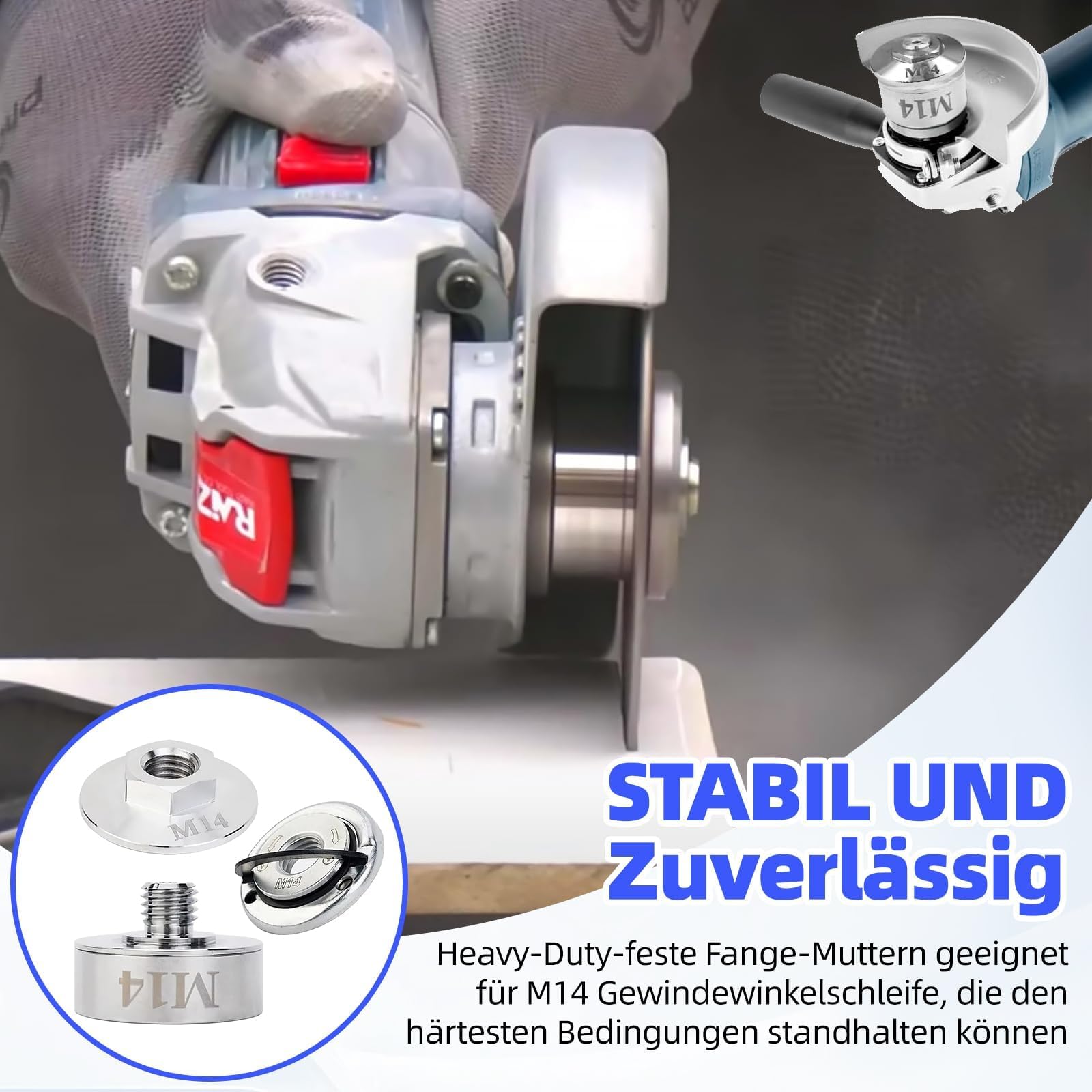 Adaptateur X Lock - Écrou de serrage rapide pour meuleuse d'angle - Avec adaptateur fileté M14 et 5/8" - En acier inoxydable 304 - Avec joint torique - Pour meuleuse d'angle XLOCK - Robuste et