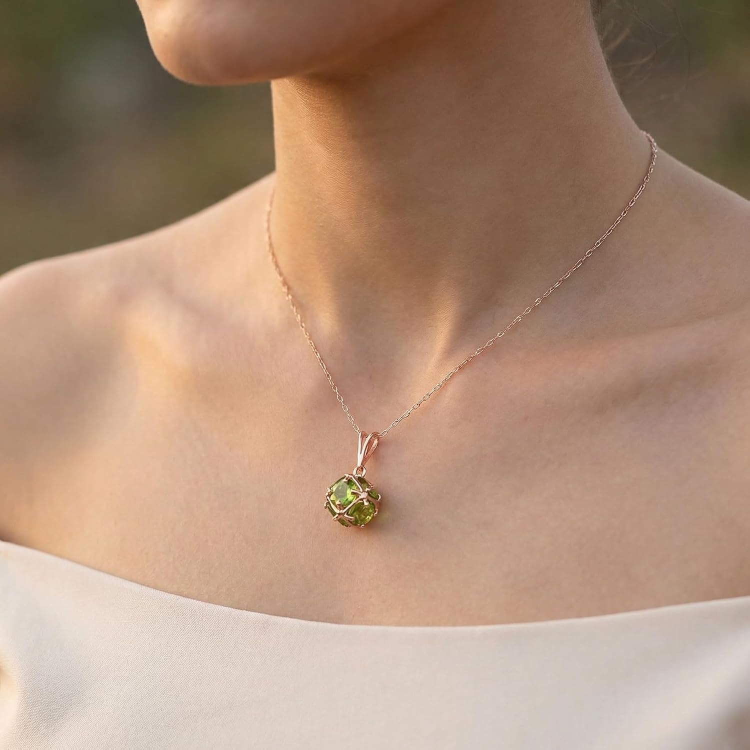 Galaxy Gold GG 3.3 Carat 14k Solid Gold Necklace with Natural Peridots for Women, August Birthstone