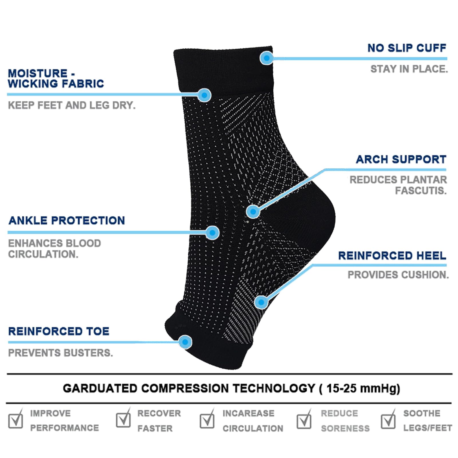 2 Pares Tieberg Calcetines ortopédicos de compresión para hombres mujeres fascitis plantar Calcetines neuropatía calcetines para aliviar el dolor