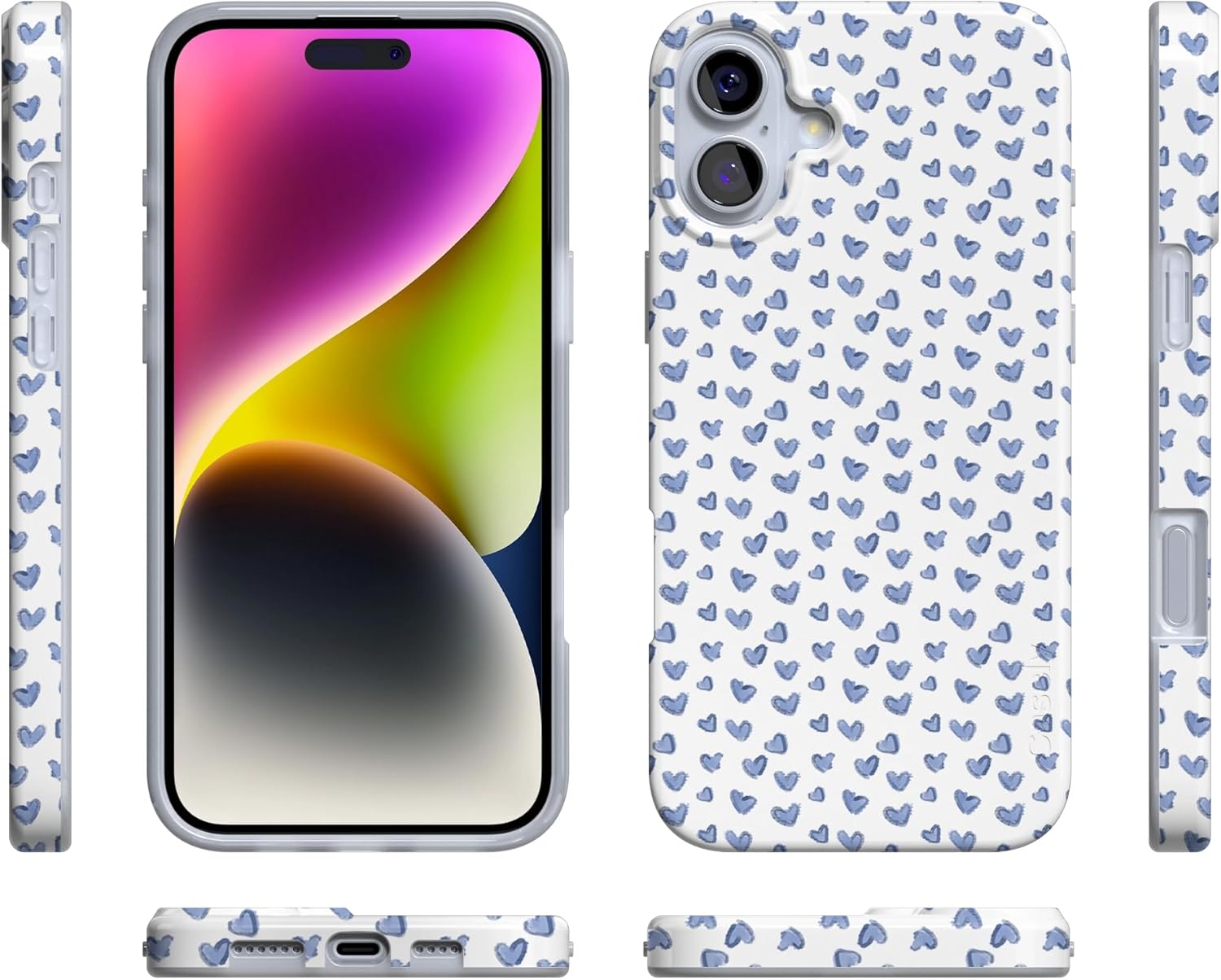 Casely iPhone 16 Case | Lovebug | Blue Hearts | Compatible with MagSafe | Classic Ultra Slim Design