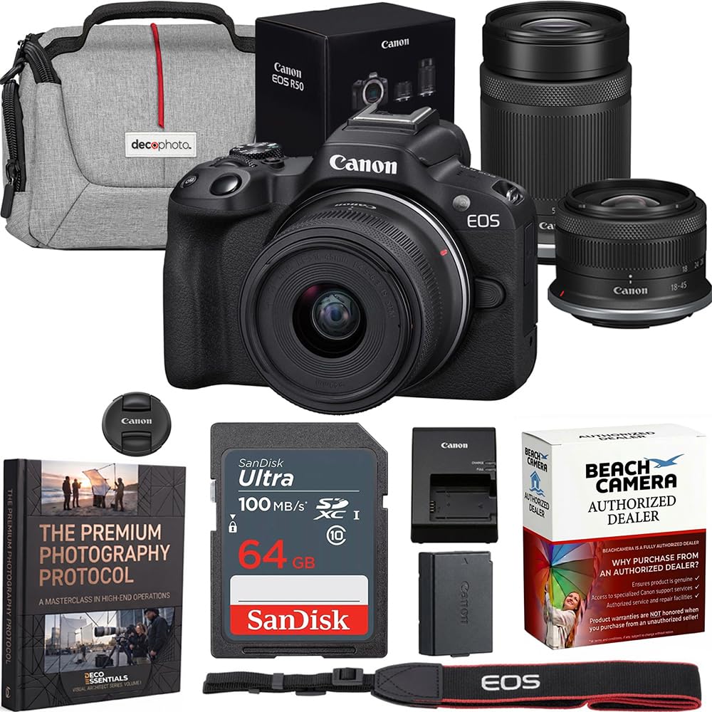 Canon EOS R50 Mirrorless Camera with 2 Lens Kit 18-45mm + 55-210mm Bundle