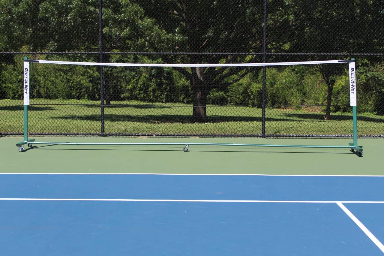 Roll-a-Net - Sturdy, Portable Tennis Net | Easy Set-Up and Quick Storage | for Tennis, Badminton, Indoors and Outdoors | 4-inch Locking Wheels | Nylon Duffel Bag on Wheels Included
