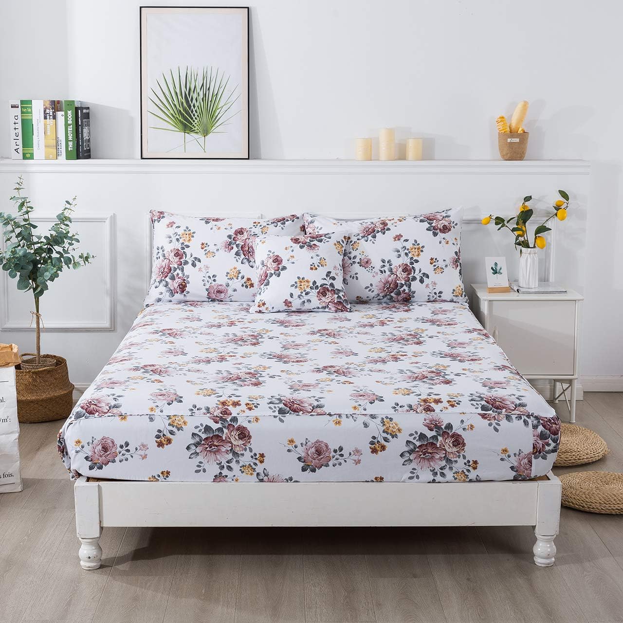Get Popular Offer FADFAY 100% Brushed Cotton Sheets Set King Shabby White Floral Bedding Elegant Peony Flower Farmhouse Bedding Set Super Soft Hypoallergenic Deep Pocket Fitted Sheet 4-Pieces, King Size Limited Discount FADFAY 100% Brushed Cotton Sheets Set King Shabby White Floral Bedding Elegant Peony Flower Farmhouse Bedding Set Super Soft Hypoallergenic Deep Pocket Fitted Sheet 4-Pieces, King Size