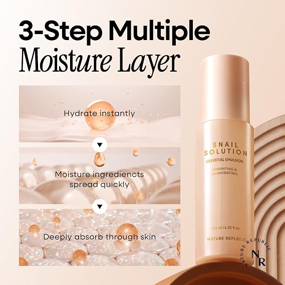 Nature Republic Snail Mucin Emulsion Korean Moisturizer with Niacinamide, for Glowing Skin, Anti-Aging Korean Skincare, 120mL / 4.02 Fl.Oz