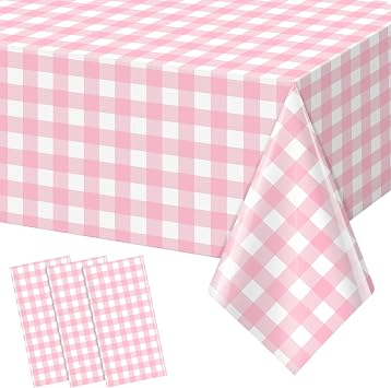 3pcs 54X108inch Pink Checkered Tablecloth,Pink Gingham Tablecloths Buffalo Plaid Disposable Plastic Table Covers for Birthday Baby Shower Bridal Wedding Party Birthday Decorations