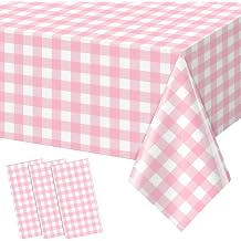 3pcs 54X108inch Pink Checkered Tablecloth,Pink Gingham Tablecloths Buffalo Plaid Disposable Plastic Table Covers for Birthday Baby Shower Bridal Wedding Party Birthday Decorations