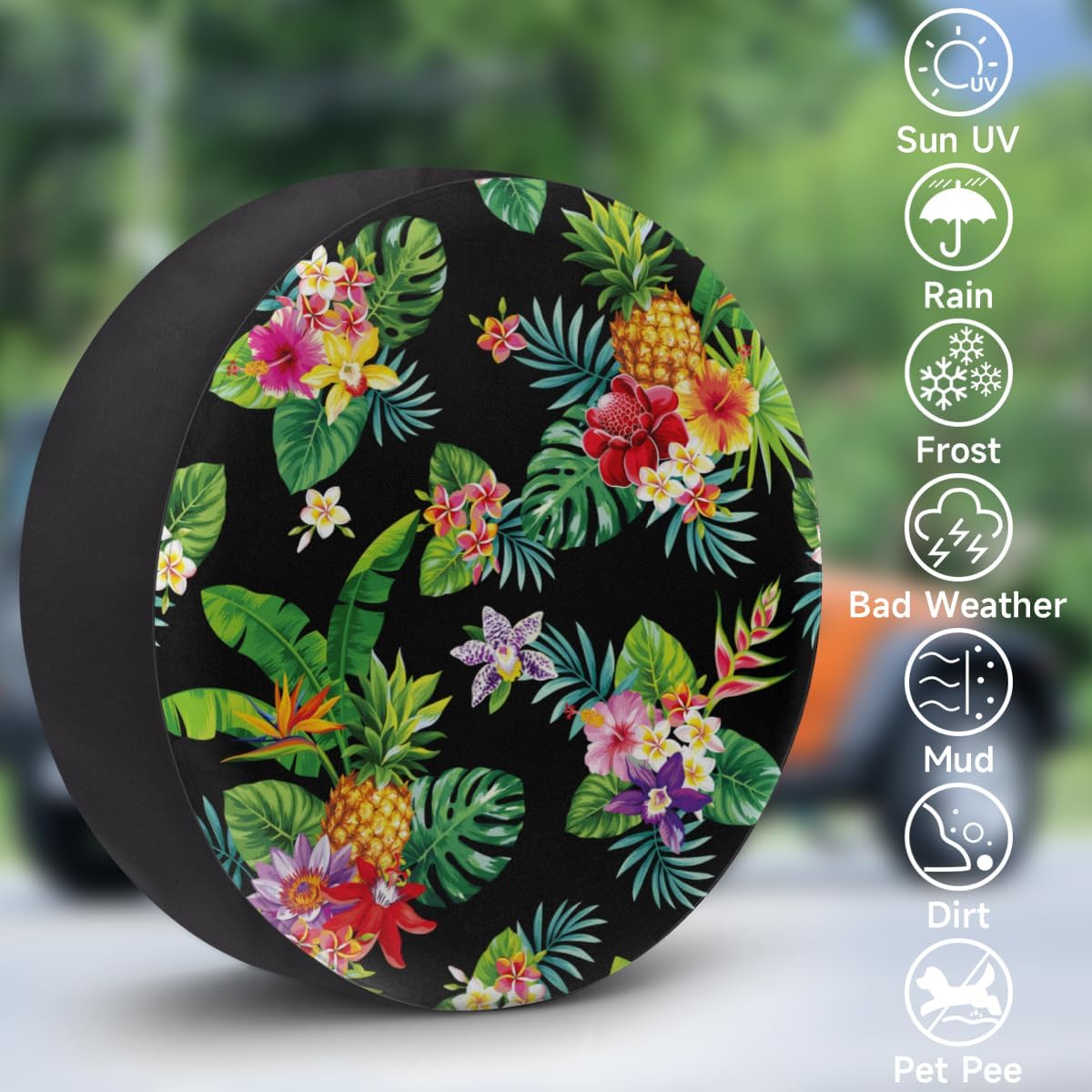 Tropical Pineapple Tire Covers Portable Spare Tire Cover Soft Durable Waterproof Dustproof Set of 4 Bags 15 Inches for Car Truck SUV Trailer Camper