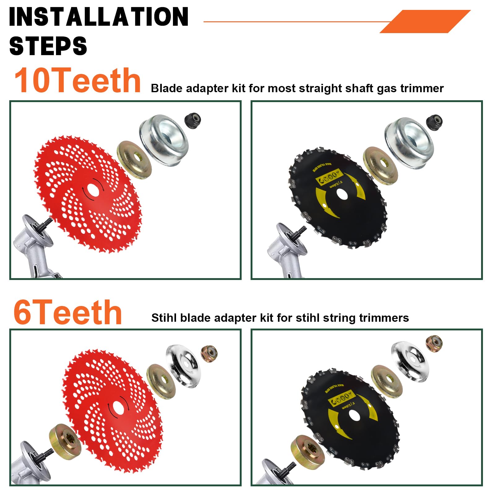 Cuchillas con punta de carburo de 9 x 36 dientes y cuchillas redondas de acero al carbono de 20 x 20 T, cuchillas de cepillo de punta de carburo de 10 x 80 T y cuchillas de cortador de malezas de 10 x