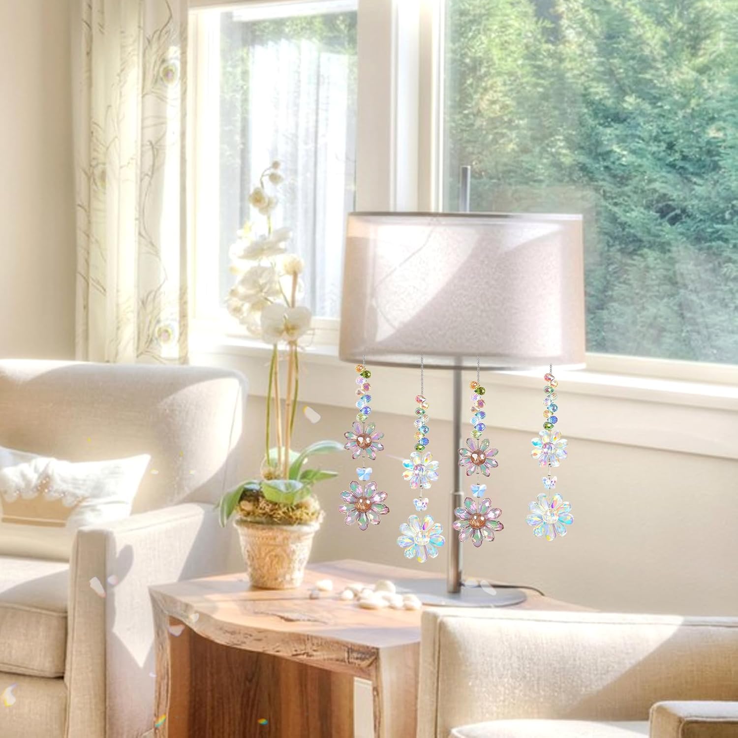 2PCS Crystal Sunflower Suncatcher Window Hanging Ornament Suncatcher Crystals Rainbow Maker Colored Flower Prisms Glass Pendants for Garden Outdoor Indoor Home Patio Car Decor - Image 6