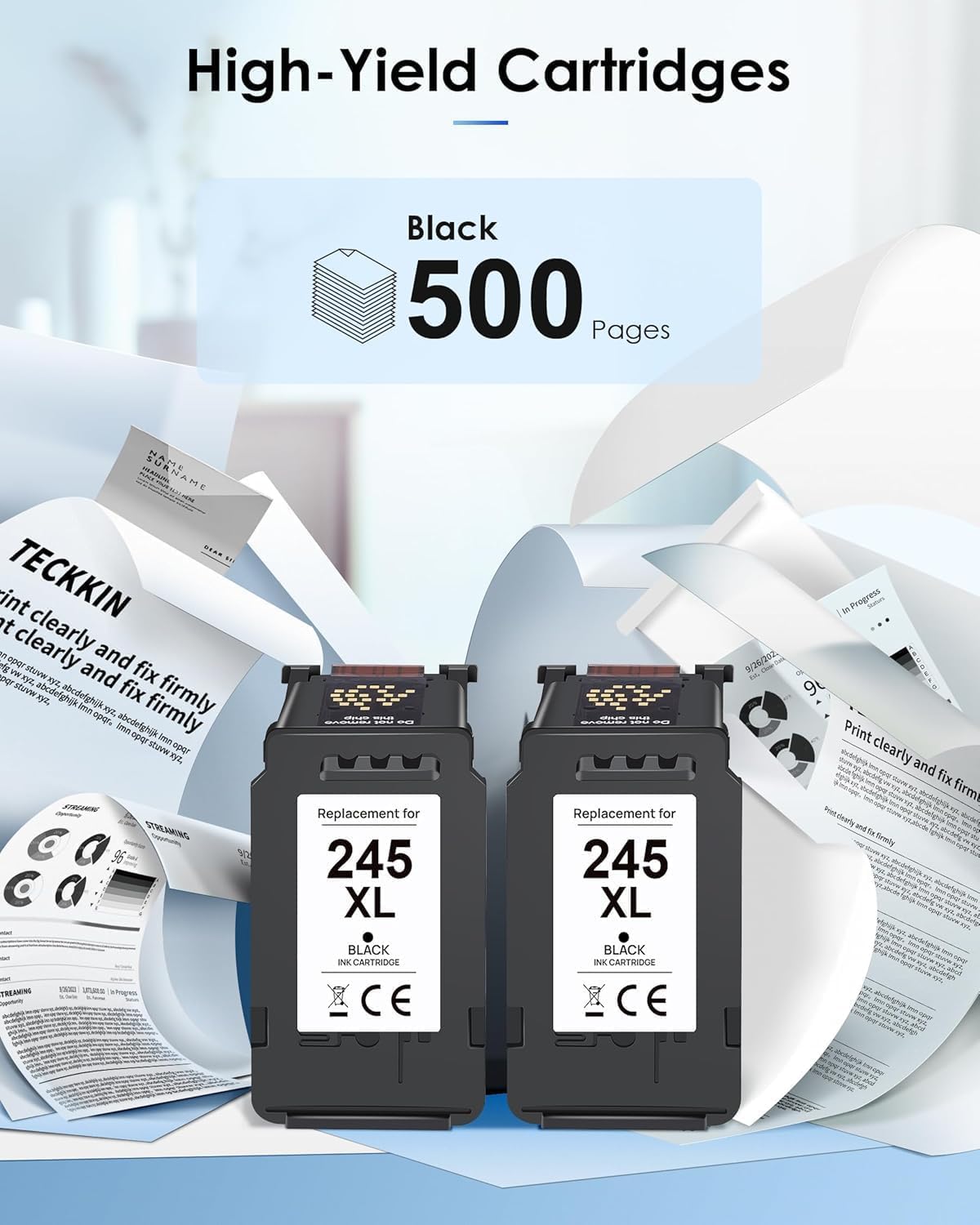 PG-245XL 245XL Ink Cartridge High Capacity for Canon 245XL Black Ink PG-245 Compatible with Canon Pixma TS202 TR4520 MG2525 TS3322 TS3320 MG2522 TS302 MG2520 MX490 MX492 TR4522 Printer (2 Black Pack)