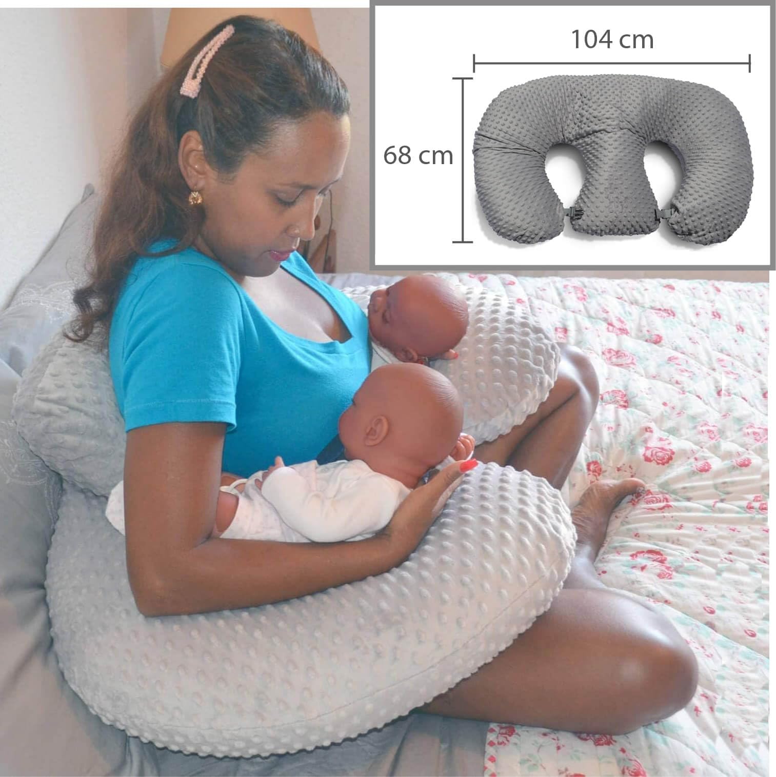 Traumreiter Zwillingskissen Stillkissen XXL Grau für Zwillinge, Stillkissen Zwillinge Zwillingsstillkissen, Nursing Pillow Stillen Kissen groß Twin Pillow, Baby Stillhörnchen mit Anschnallgurt
