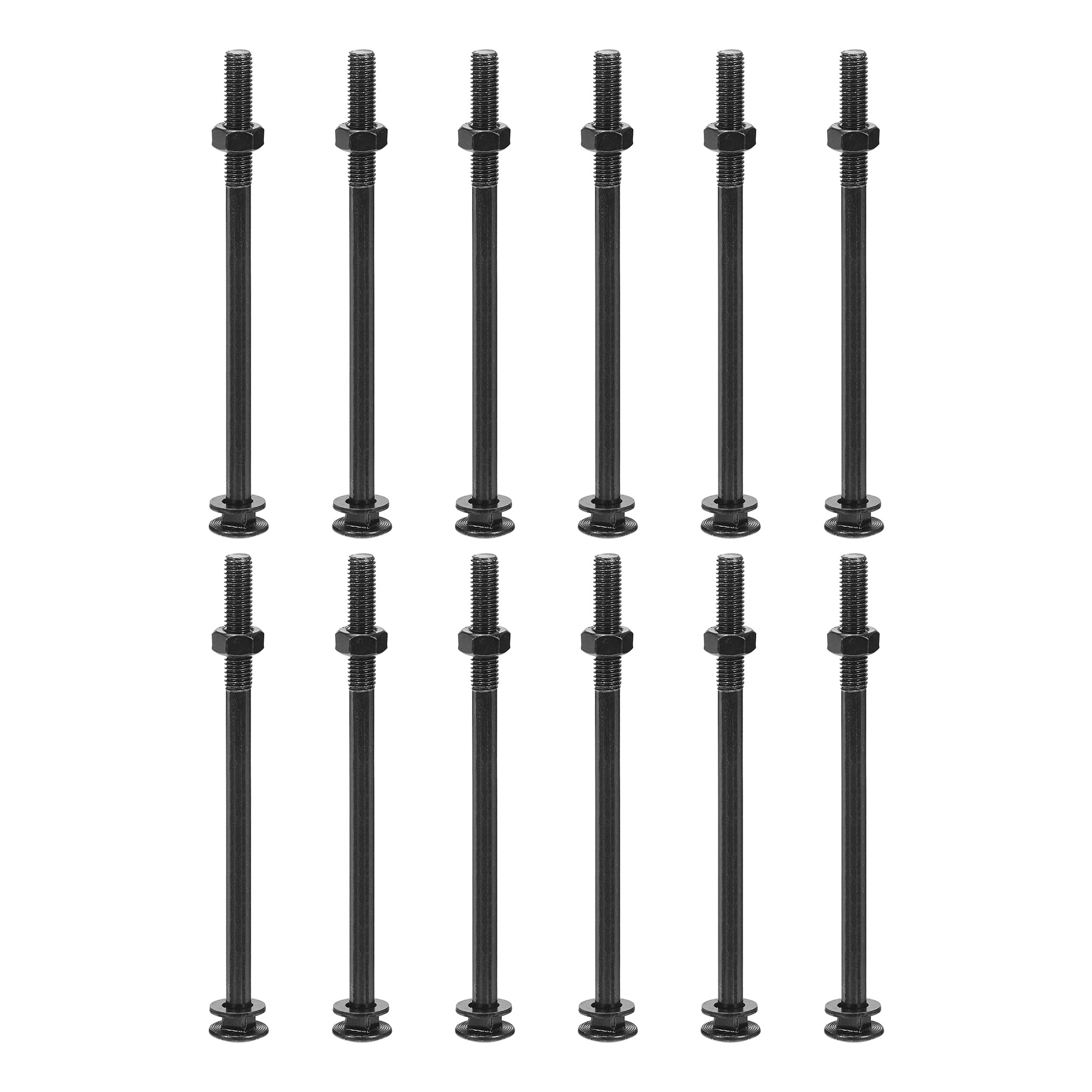 QUARKZMAN M10x165mm Bulloni A Testa Tonda Con Collo Quadrato Con Dadi E Rondelle, 12Set 304 Acciaio Inossidabile Bulloni A Testa Tonda Con Collo Quadrato, Nero