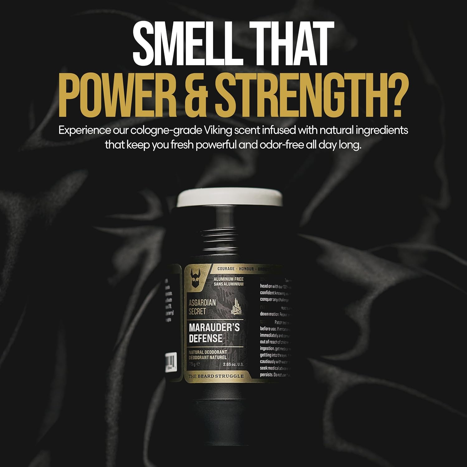 The Beard Struggle Natural Deodorant - Marauder’s Defense - 100% Natural Charcoal Infused Deodorant Men Aluminum Free - Gold Collection, Valhalla's Gates - 2.65 oz.US.