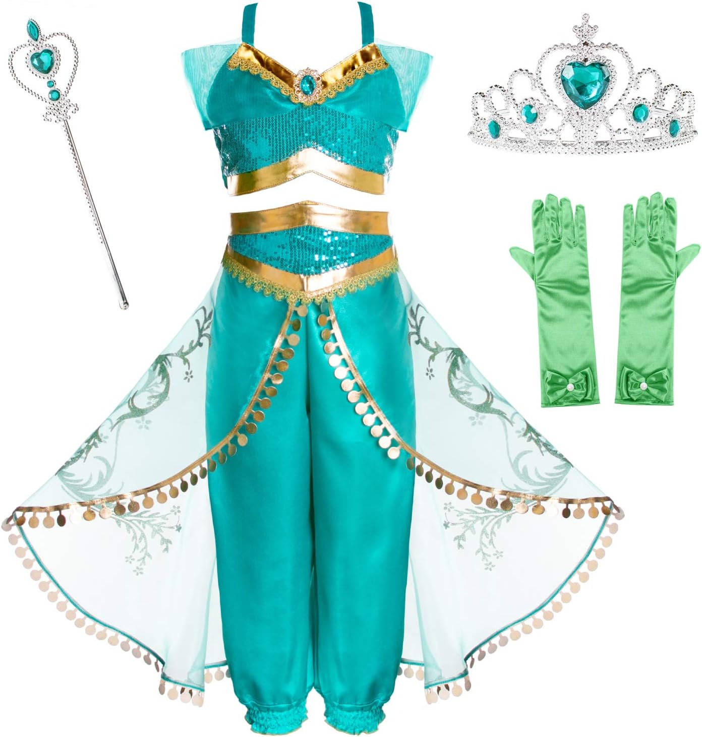 Princess Costume Outfit for Toddle Girls Birthday Halloween Party with Crown,Wand,Gloves Accessories