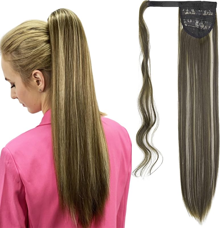 Cybelleza Csatos Lófarok Póthaj - 60 cm Egyenes Hajhosszabbítás, 125g Hamuszőke és Sötétszőke Színben, Hipoallergén Hajsűrítés Nőknek