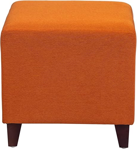Miniatura 5 de Asense Reposapiés otomano tapizado de tela de lino con patas de madera, naranja Naranja,Azul,marrón (Cow
