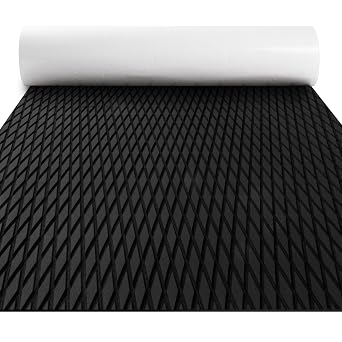 FOCEAN Boat Flooring - EVA Foam Boat Decking Sheet- Small Diamond Marine Deck Mats Black Self-Adhesive Grip Pad for Bass Boats Jon Boat Pontoon RV Yacht Kayak Surfboard Floor 94"x15"