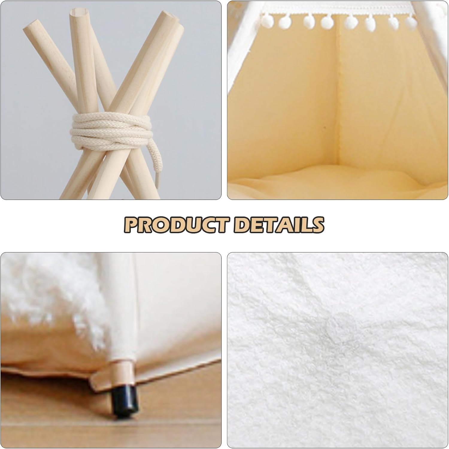 Pet Tent 28 Inch Tall, Dog & Cat Teepee Portable Pet Teepee Tents with Cushion and Small Chalkboard Washable Indoor Dog House Puppy Sweet Bed for Pets Under 15Kg