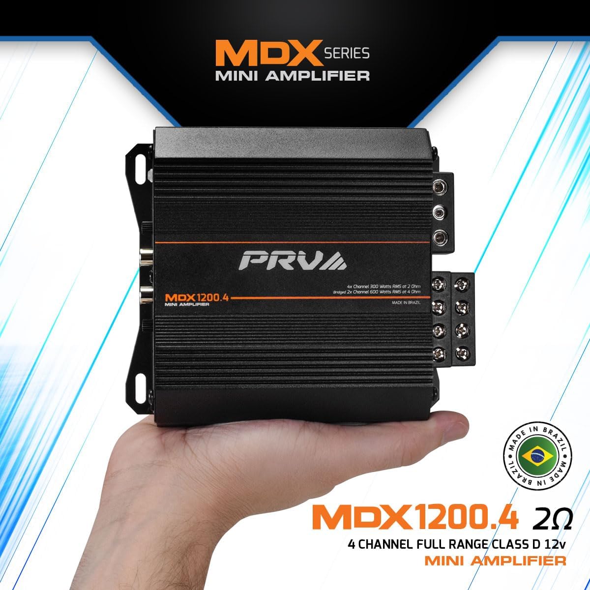 PRV Audio MDX1200.4 2 Ohm Mini 4 Channel Car Audio Amplifier 4 x 300 Watts RMS at 2 Ohm - 1200 Watt 12 Volts Bridgeable Amp for Powersports, Motorcycles, ATV, for High Power Stereo Speaker Systems - Image 2