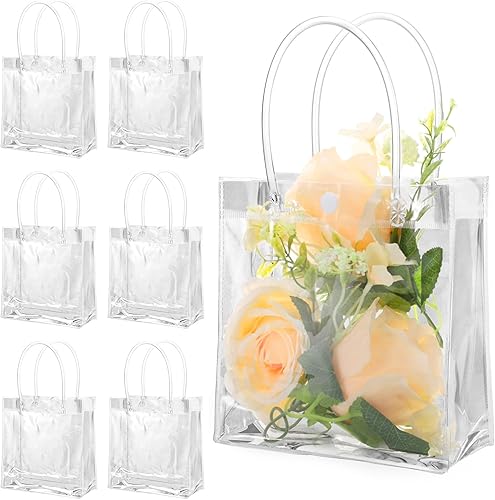 BESARME Paquete de 30 bolsas de regalo transparentes con asa bolsas de plástico reutilizables pequeñas bolsas de regalo para Navidad fiestas bodas