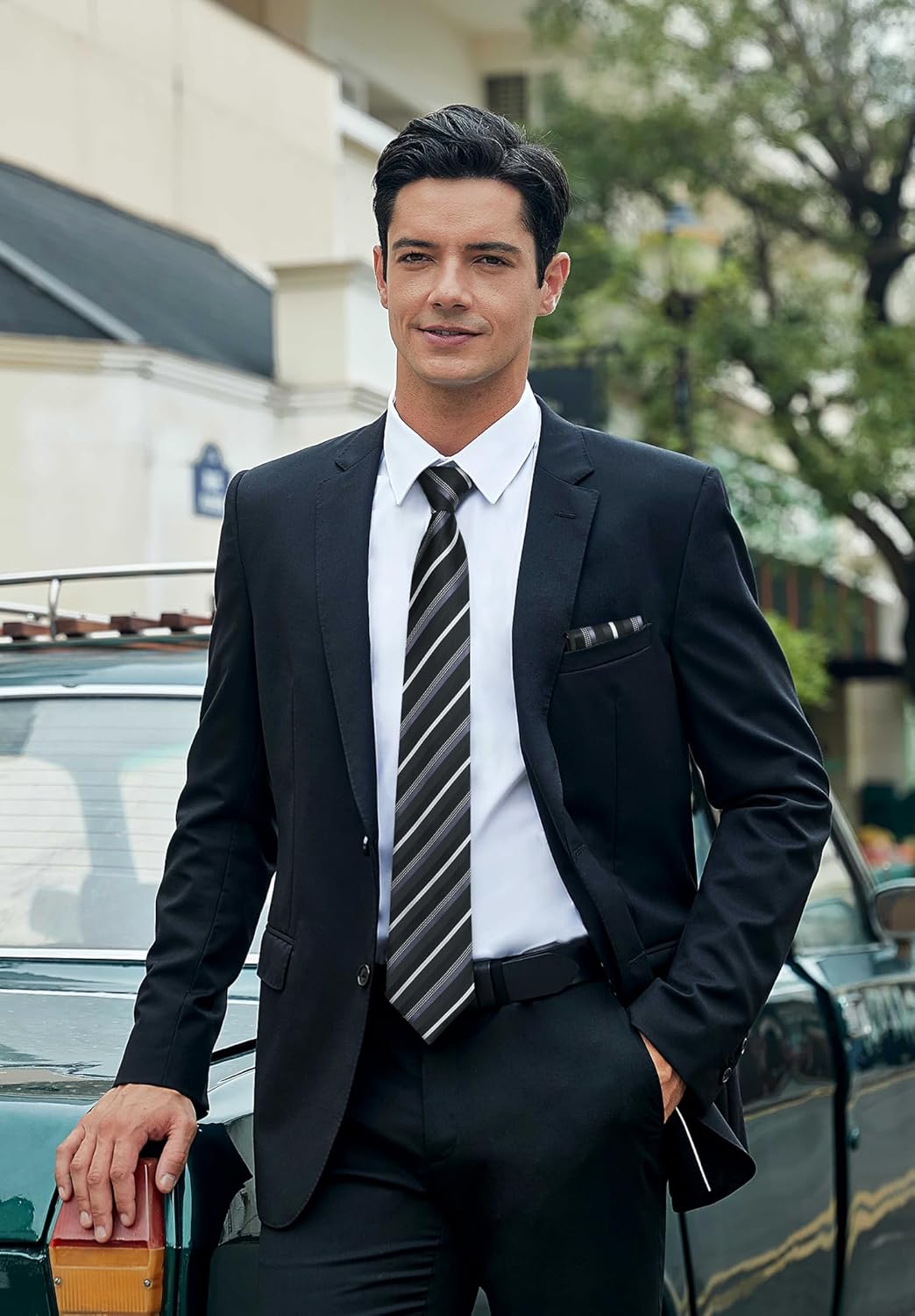 HISDERN Mens Striped Ties Classic Silk Woven Tie and Pocket Square Set Formal Business Necktie Handkerchief for Wedding - Image 6