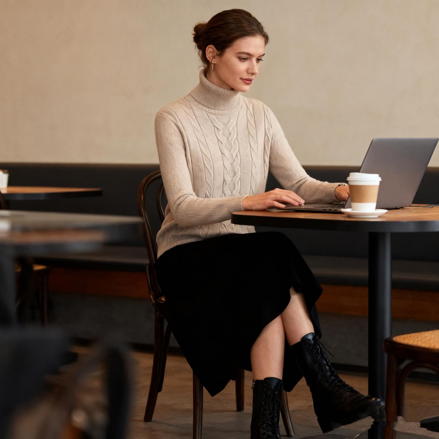 DAIMIDY Women's Turtleneck Sweater Cable Knit Long Sleeve Chunky Fall Sweaters Knit Pullover Tops - Image 4