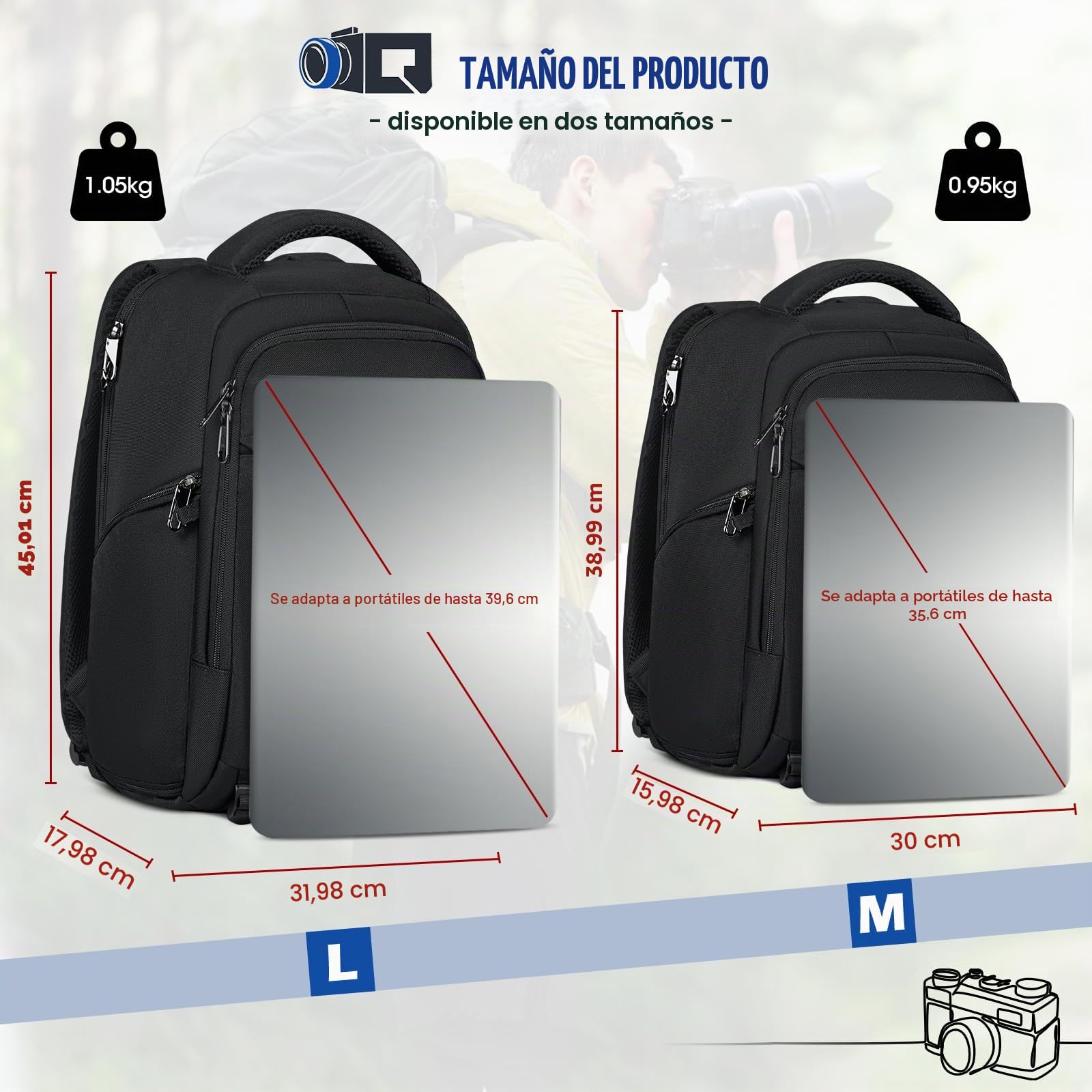 RAINSMORE Mochila para Cámaras de Fotógrafos Mochila Fotografia Profesional para Portátil 14 Pulgadas, Camera Bag con Funda Impermeable para DSLR Canon Nikon Sony Negro