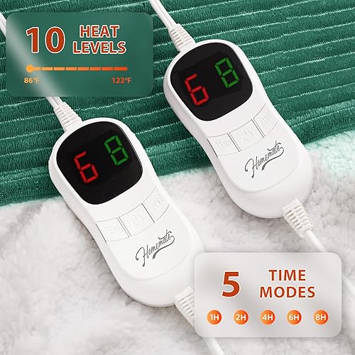 Vista 186 de Homemate Manta térmica eléctrica de 50 x 60 pulgadas, manta térmica de 1/2/4/6/8 horas de apagado automático, 10 niveles de calor, protección contra