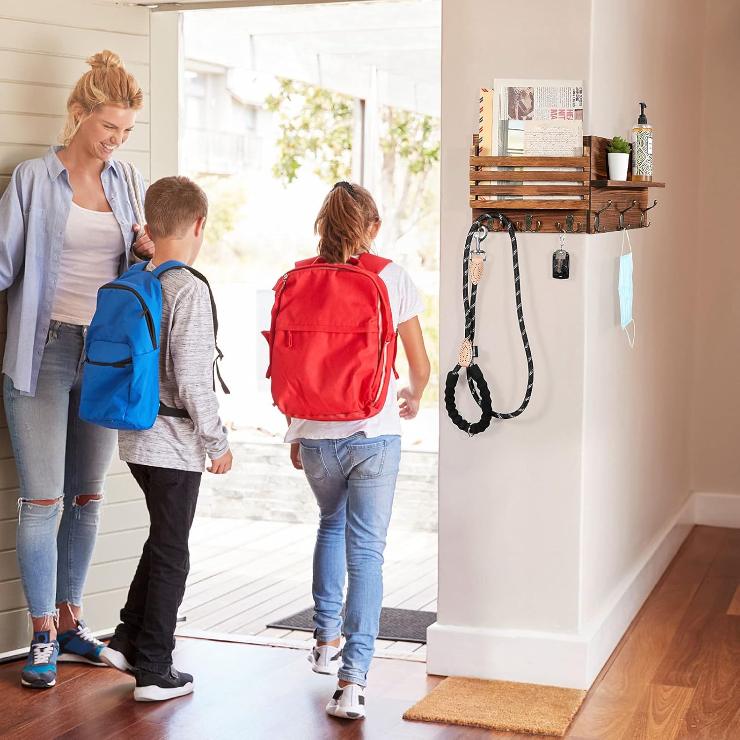 Tikea Key Holder for Wall - Key Hanger Mail Organizer Wall Wood Key Hooks Rustic Mail Sorter Wall Mount Decorative Shelf for Letters, Bills, Entryway Rack, Collapsible and Detachable : Home & Kitchen