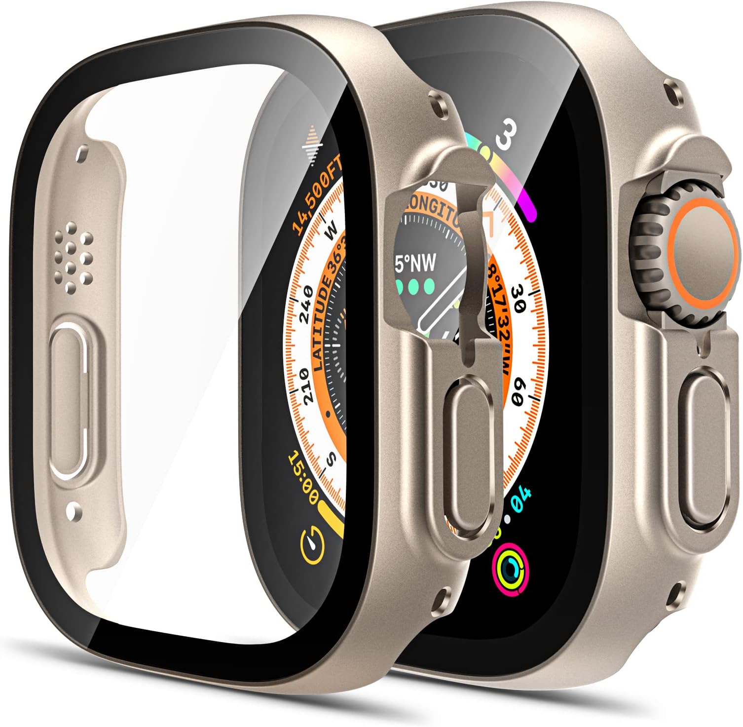 TAURI 2 Pack Hard Case Designed for Apple Watch Ultra 49mm with 9H Tempered Glass Screen Protector, [Touch Sensitive] [Full Coverage] Slim Bumper Protective Cover for iWatch 49mm- Titanium