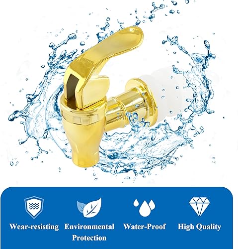 Miniatura 5 de 2 piezas de espiga para dispensador de bebidas, reemplazo de grifo de plástico estilo empuje, repuesto para dispensador de agua de bebida, dorado