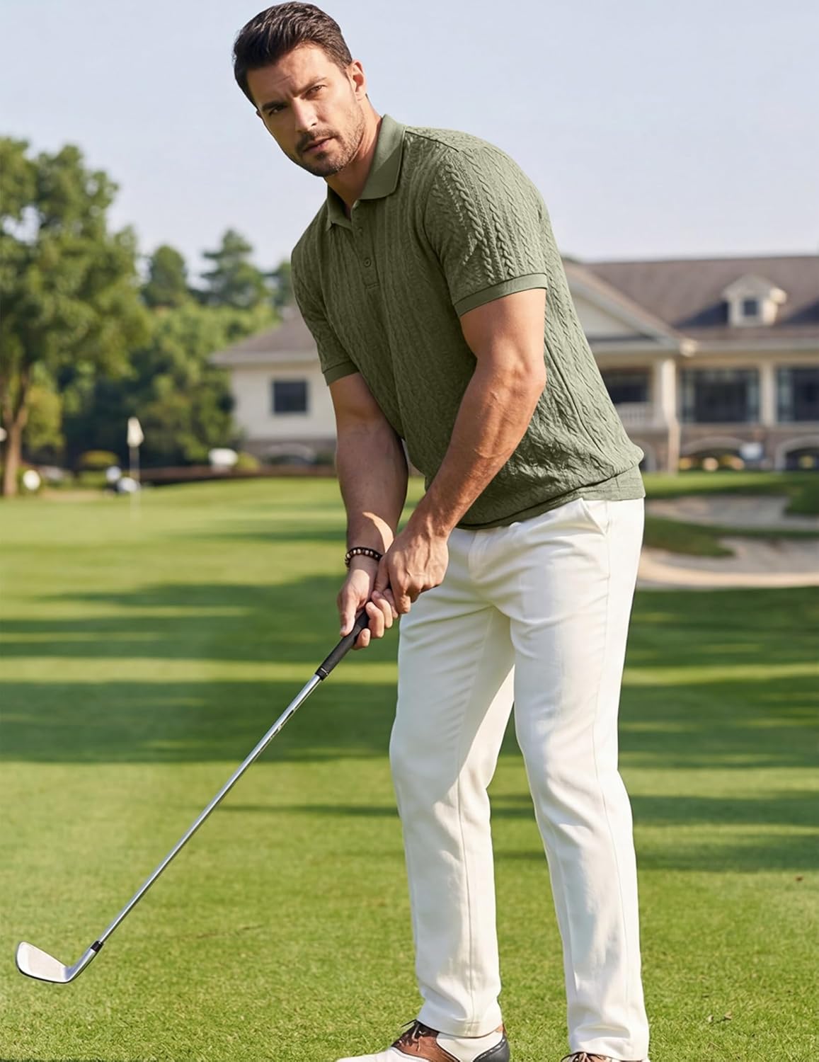 JMIERR Men's Polo Shirt Casual Knit Ribbed Textured Short Sleeve T Shirt Stretch Golf Shirt Summer Vacation Beach Shirts - Image 6