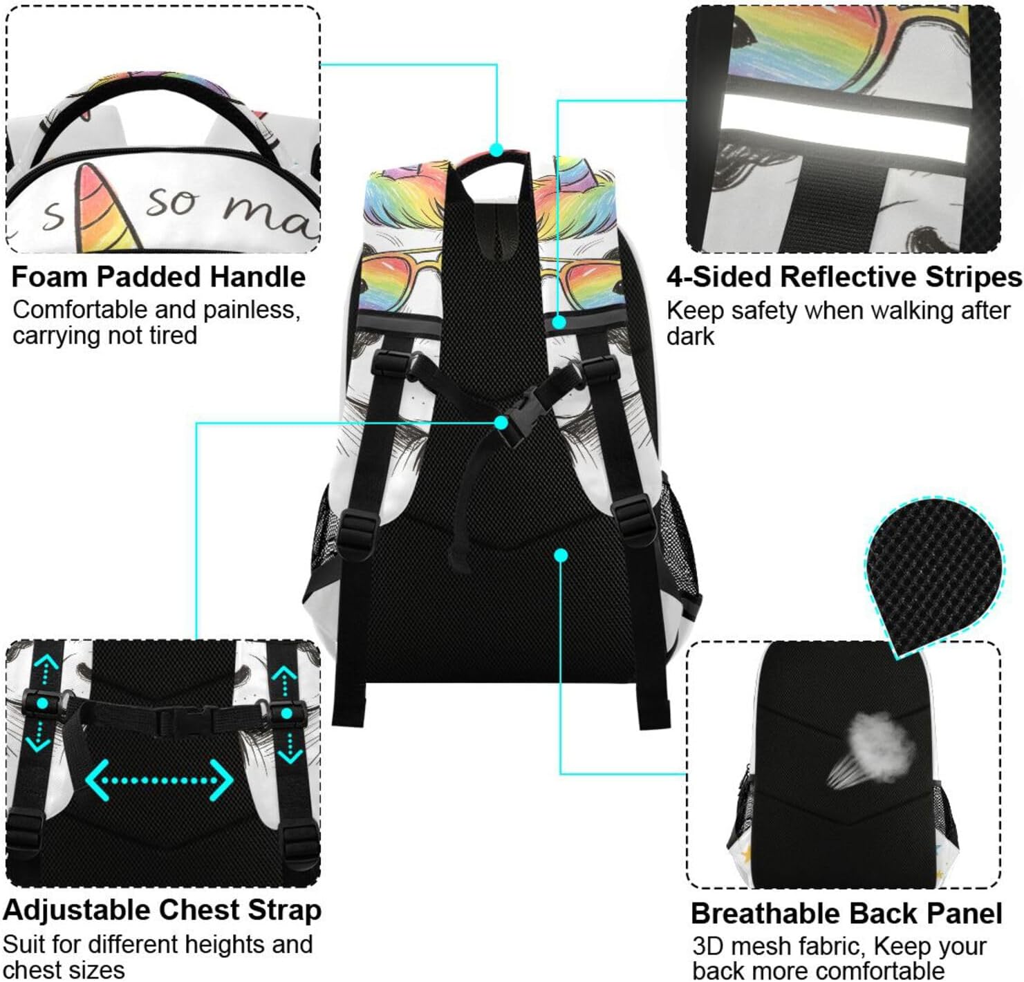 Laptop Backpack Lightweight Travel Bookbag with Reflective Strip for Commute Business Funny Cow Causal College School Daypack for Men & Women 13L image 3