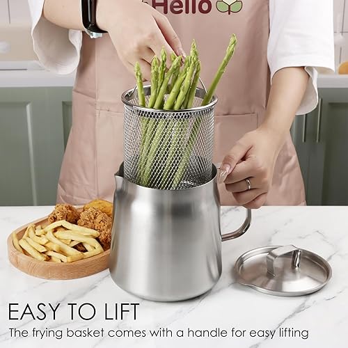 Miniatura 2 de Olla de filtro de aceite de acero inoxidable 304 de 68 onzas, contenedor de grasa de tocino resistente y canasta para freidora, recipiente de filtro