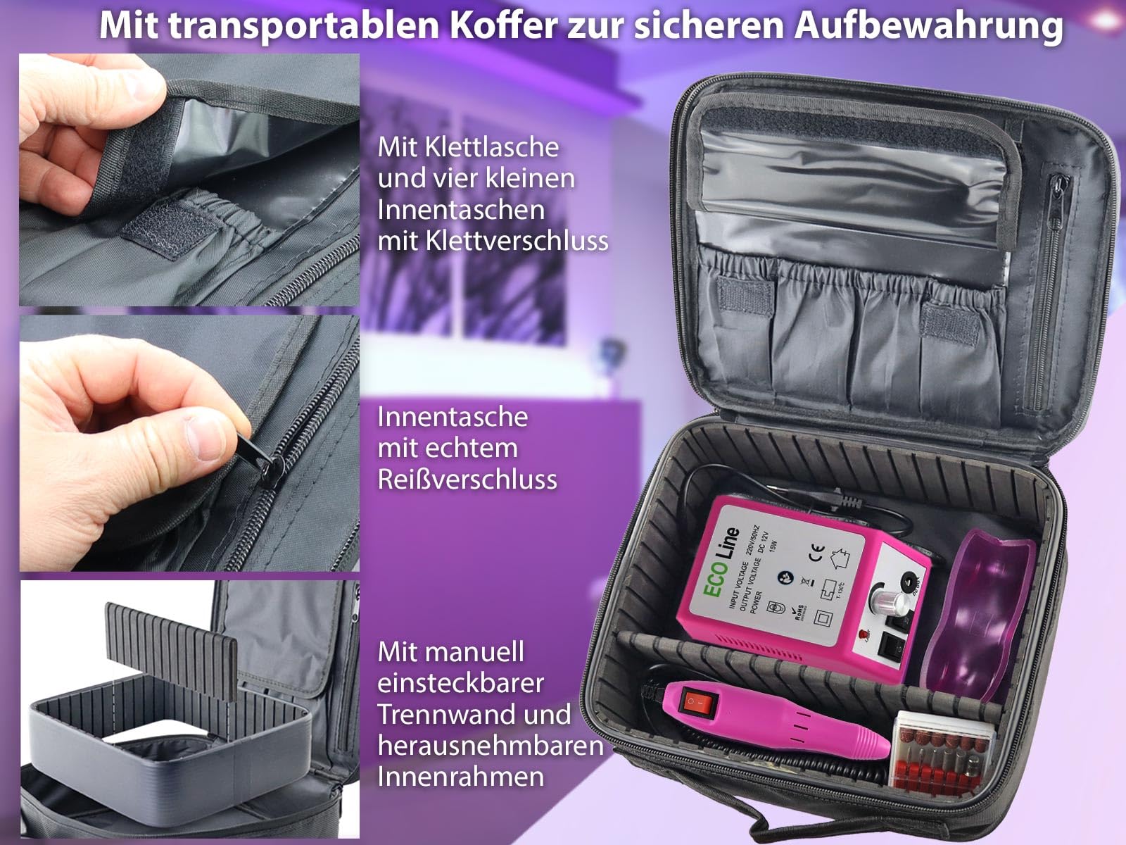Elektrische Pediküre Feile - Fusspflegegerät zur Fußpflege bis 20.000 U/min | Nagelfräser Gerät mit hygienischer Aufbewahrungstasche. Gepflegte Nägel durch einfache Nagelpflege für Hände und Füße