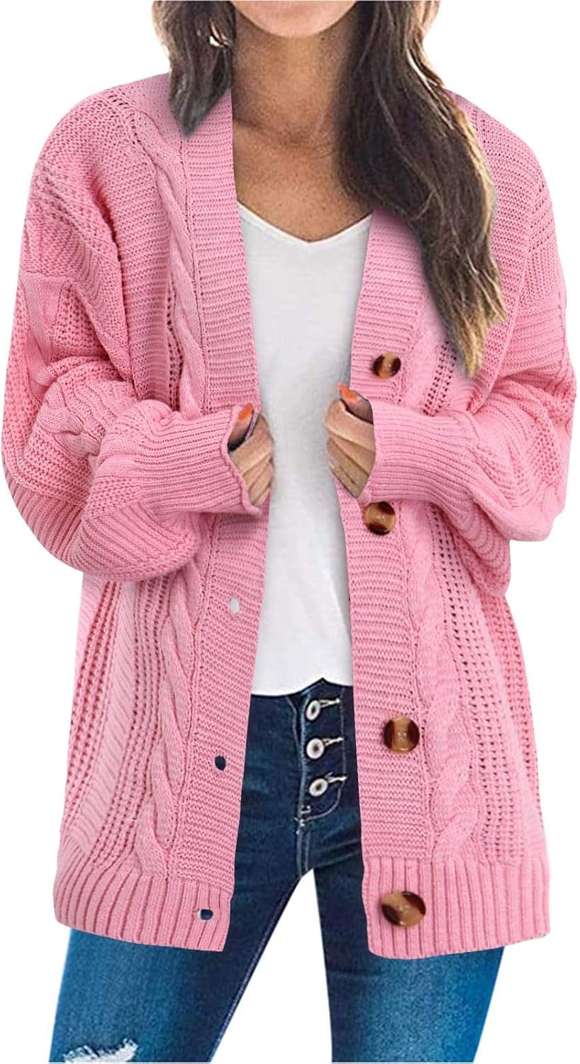 WYTong Cardigan Sweaters for Women Casual Button Up Knitted Sweater Coat Solid Color Lightweight Cardigans Outwear