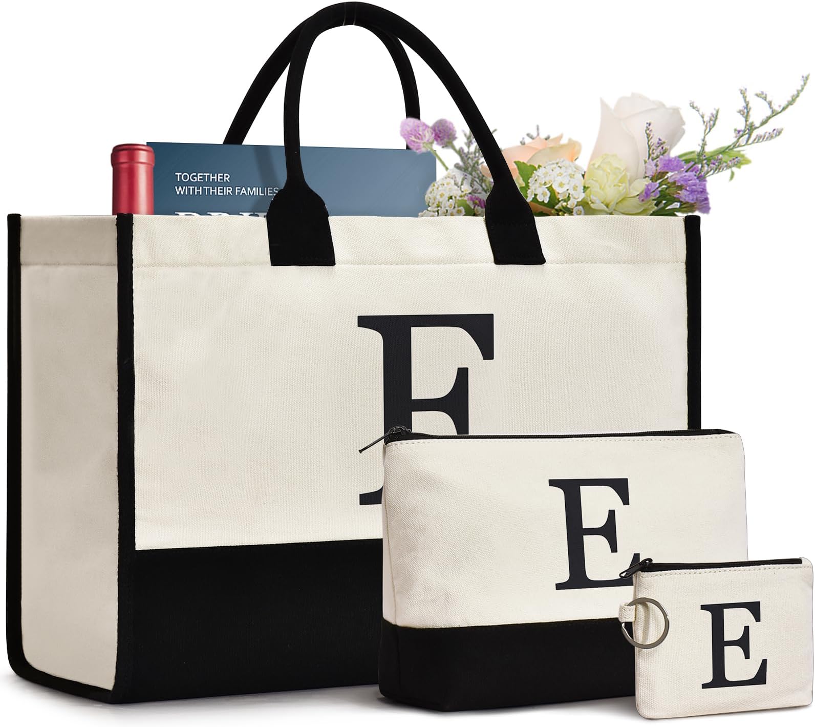 Initial Canvas Tote Bag, Birthday Gifts For Women, Monogram Personalized Gifts For Women Mom Teachers Bridesmaids