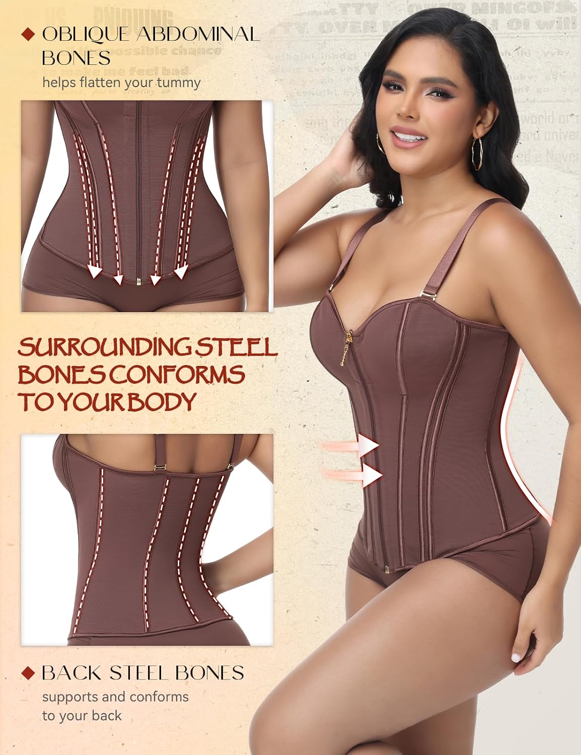 SHAPSHE Waist Trainer for Women Bustier Corset Overbust Sexy Top Tummy Control Shapewear for Going Out Party with Zipper