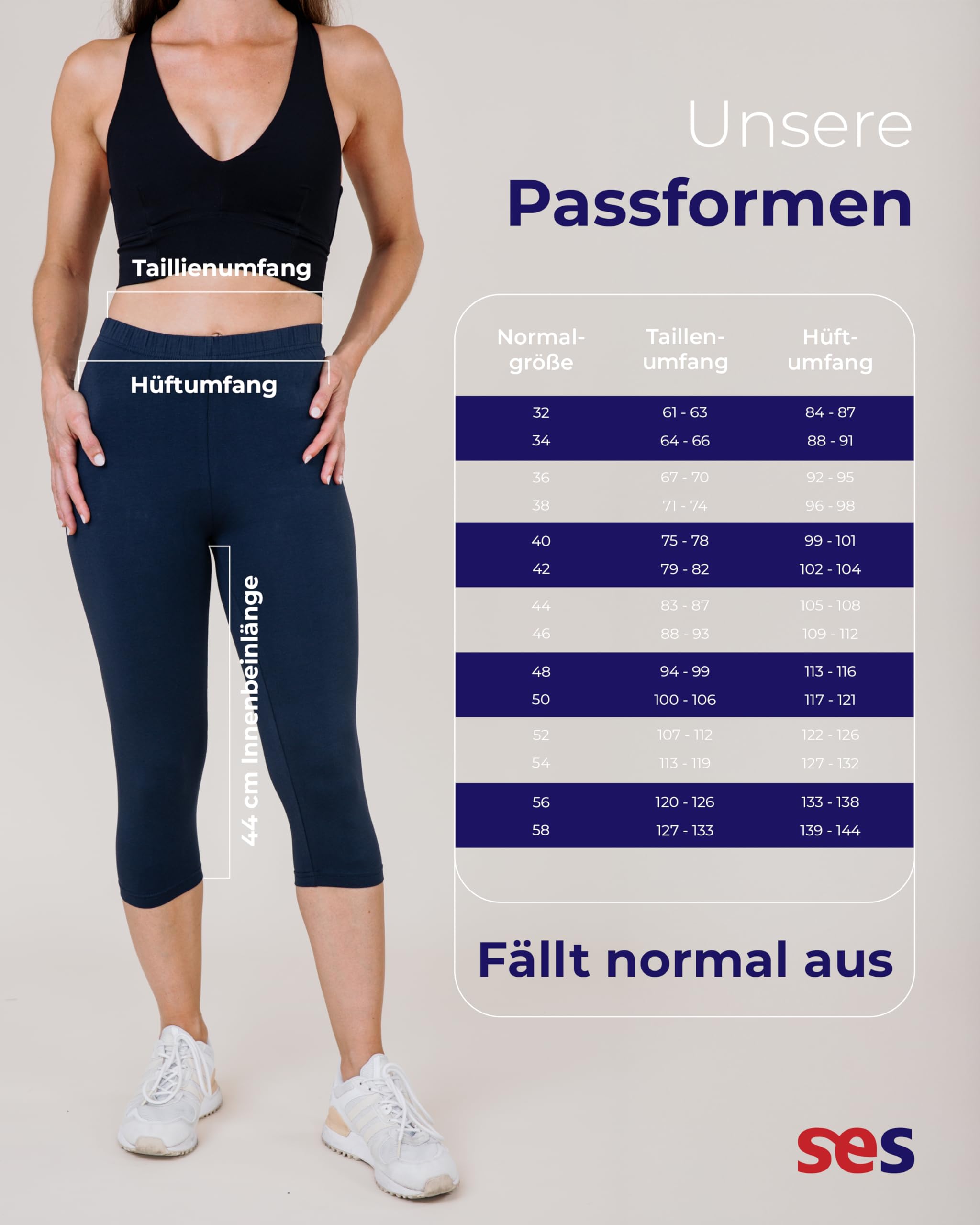SES Leggings Donna Capri 3/4 2 Pezzi Cotone