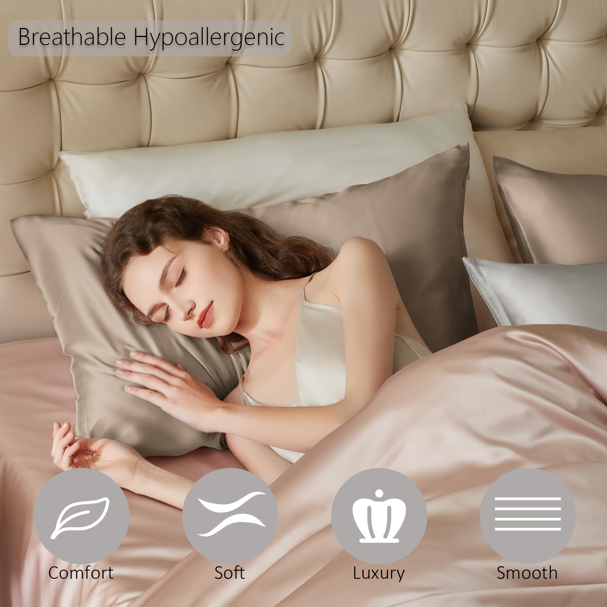 townssilk Federa di seta,100% naturale seta di gelso 19momme,doppia faccia,benefica per capelli e pelle,federa seta cuscino,ipoallergenica,cerniera nascosta,600 fili,1 pz,60x60cm,Lightbronze