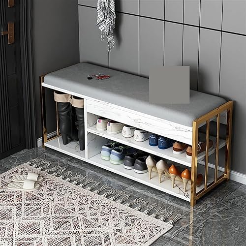 Miniatura 6 de NgAnoh Zapatero para el hogar, banco de zapatos pequeño, muebles de sala de estar, zapatero de 3 niveles con almacenamiento de botas, organizador de