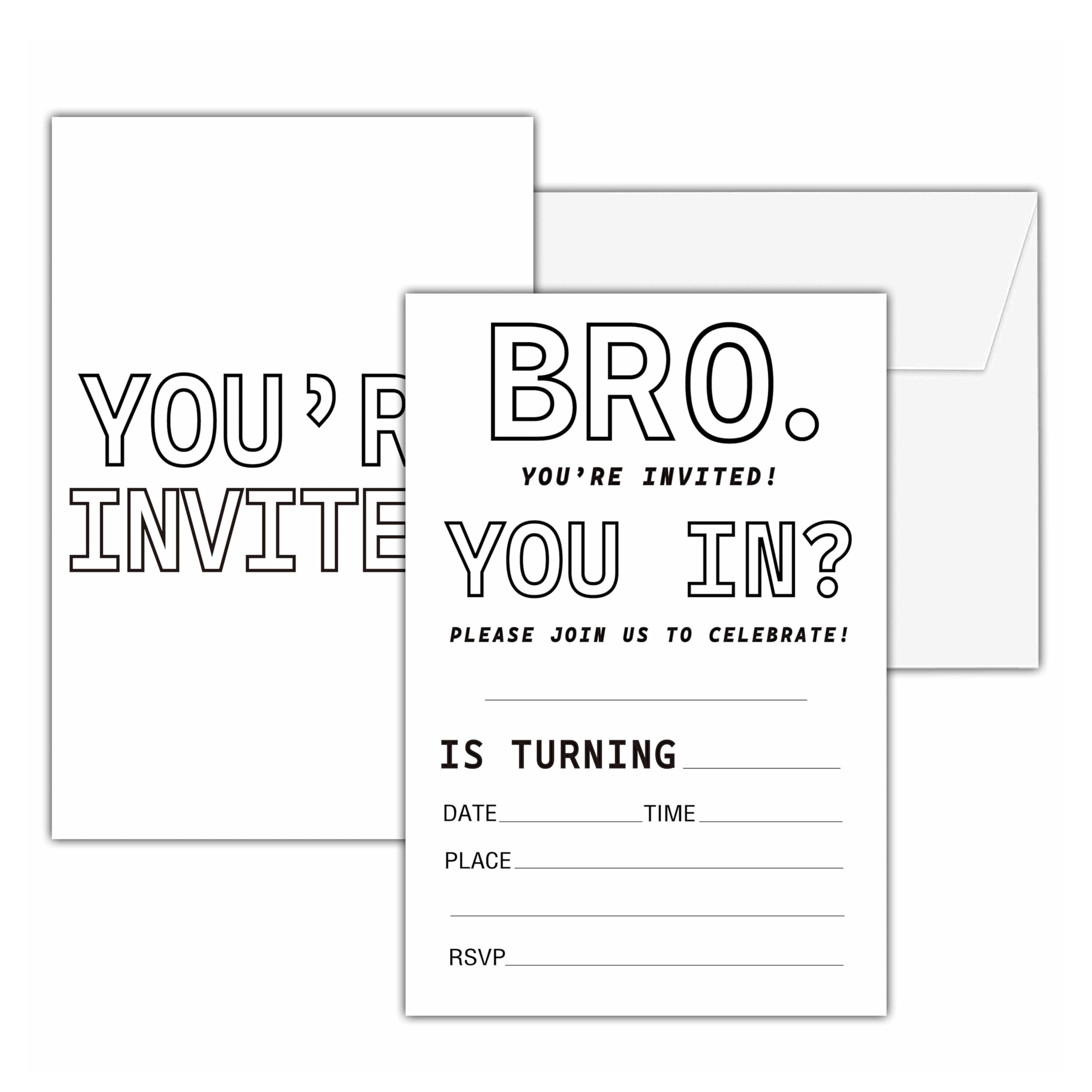 seclate Black and White Birthday Invitations for Boys, 25 Double-Sided Invitation Cards with 25 Envelopes, Birthday Party Decoration Supplies - D12