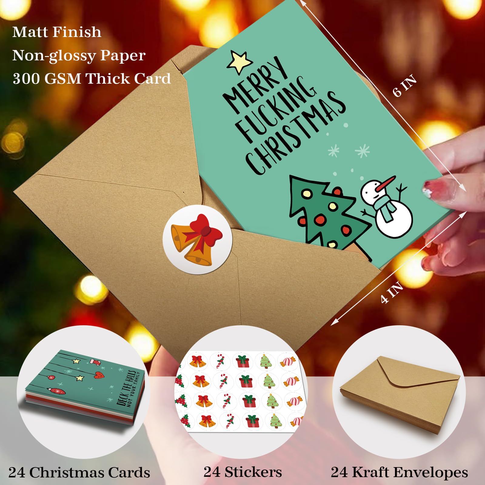 Obbyidk Paquete de 24 tarjetas de Navidad divertidas surtidas, 12 diseños surtidos en caja, tarjetas de Navidad sarcásticas, tarjetas de feliz día festivo con sobres y calcomanías de sellado, 4 x 6