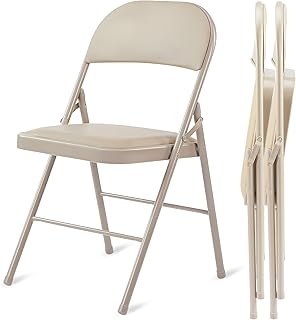 HealSmart 2 Pack Folding Chairs with Leather Padded Cushion Seats & Durable Metal Frame, Comfortable, Foldable, Portable, Commercial Event Seat, Indoor Outdoor for Home, Parties, Office, Kahki